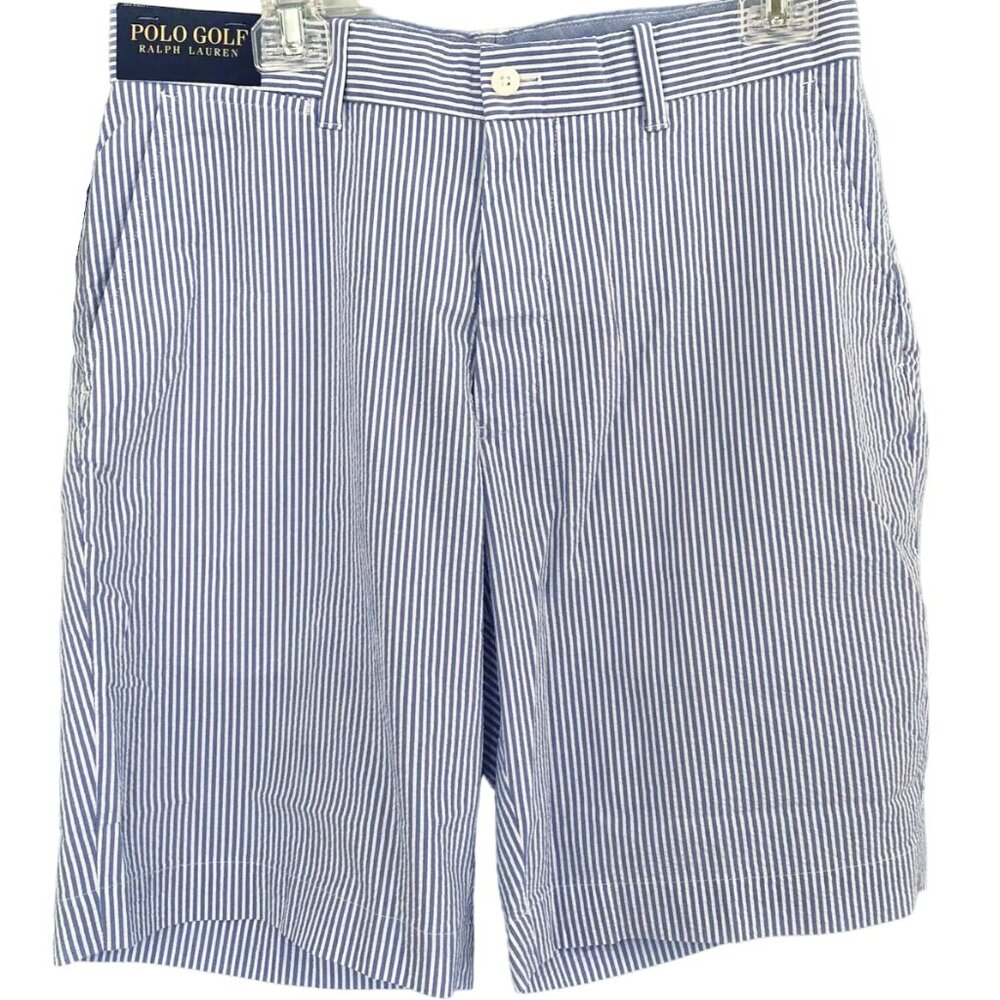 NEW Polo Ralph Lauren Golf Seersucker Shorts!  36  Light Blue & White Stripe
